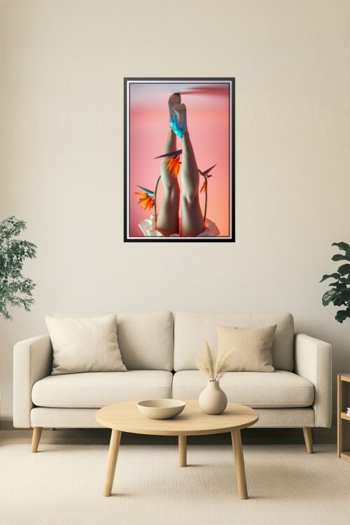 Floral Heels – Surreal Legs & Bird of Paradise Art Poster picture
