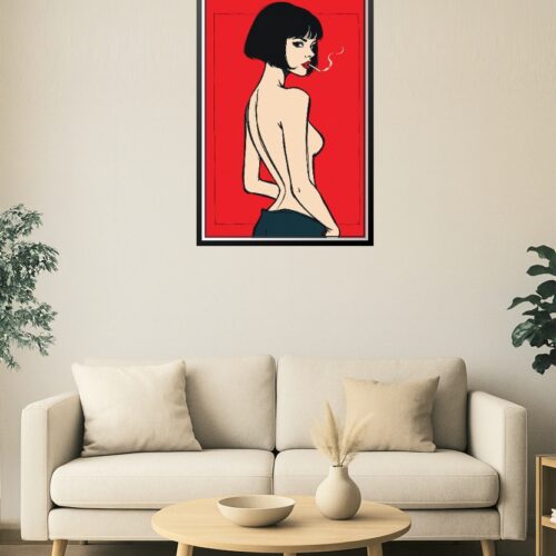 Pop Art Femme Fatale Poster – Bold Minimalist Smoking Woman Print picture