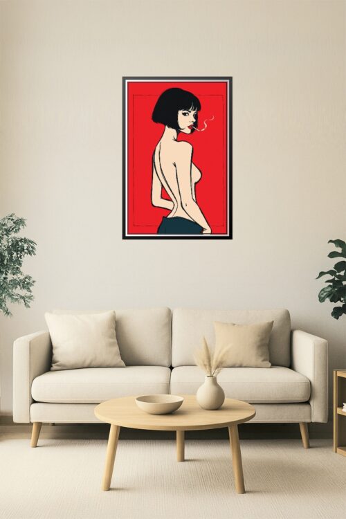 Pop Art Femme Fatale Poster – Bold Minimalist Smoking Woman Print picture