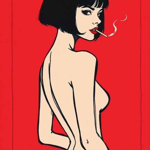Pop Art Femme Fatale Poster – Bold Minimalist Smoking Woman Print picture