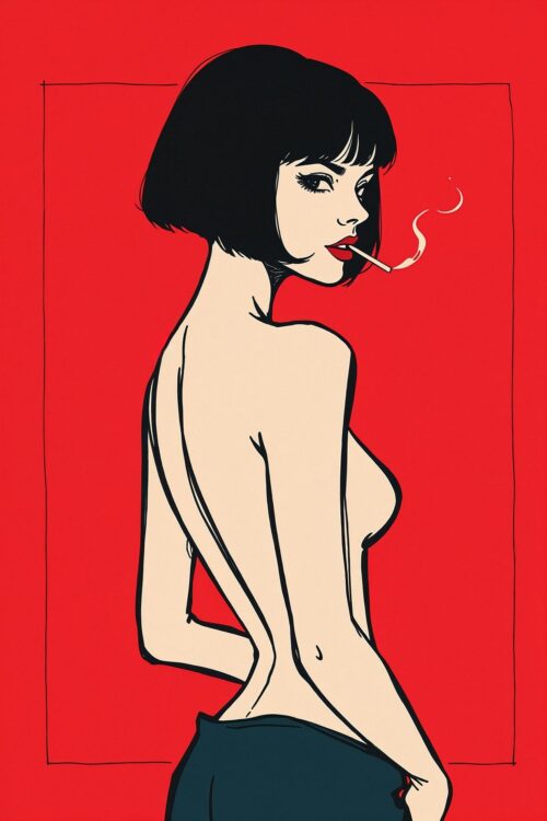 Pop Art Femme Fatale Poster – Bold Minimalist Smoking Woman Print picture