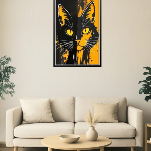 Split Cat Abstract Poster – Black and Orange Feline Pop Art Print picture