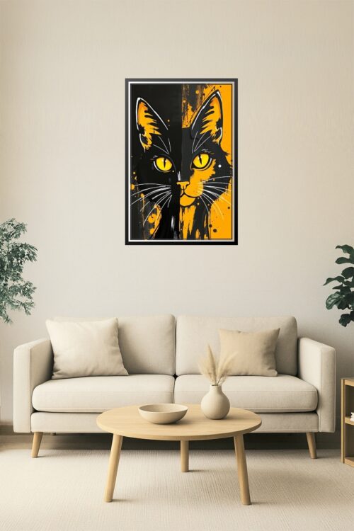 Split Cat Abstract Poster – Black and Orange Feline Pop Art Print picture