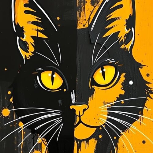 Split Cat Abstract Poster – Black and Orange Feline Pop Art Print picture