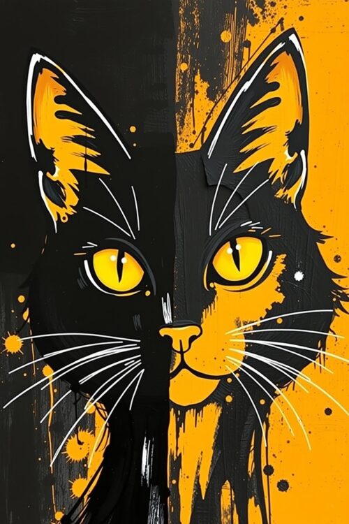 Split Cat Abstract Poster – Black and Orange Feline Pop Art Print picture