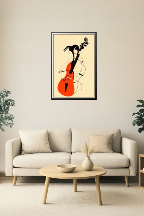 Modern Cello Woman Poster – Minimalist Musician Vector Art Print picture