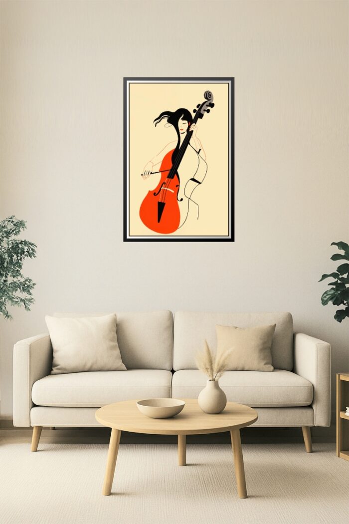Modern Cello Woman Poster – Minimalist Musician Vector Art Print picture