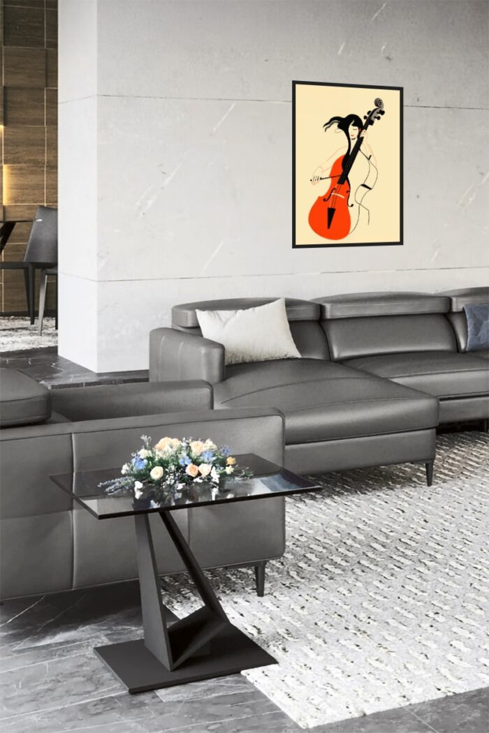 Modern Cello Woman Poster – Minimalist Musician Vector Art Print picture