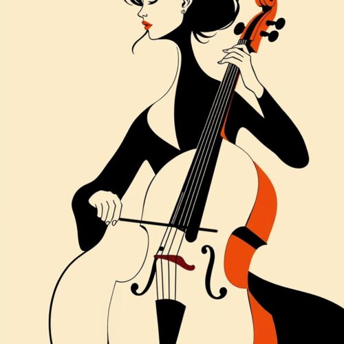 Elegant Cellist Illustration Poster – Minimalist Woman with Cello Art Print picture