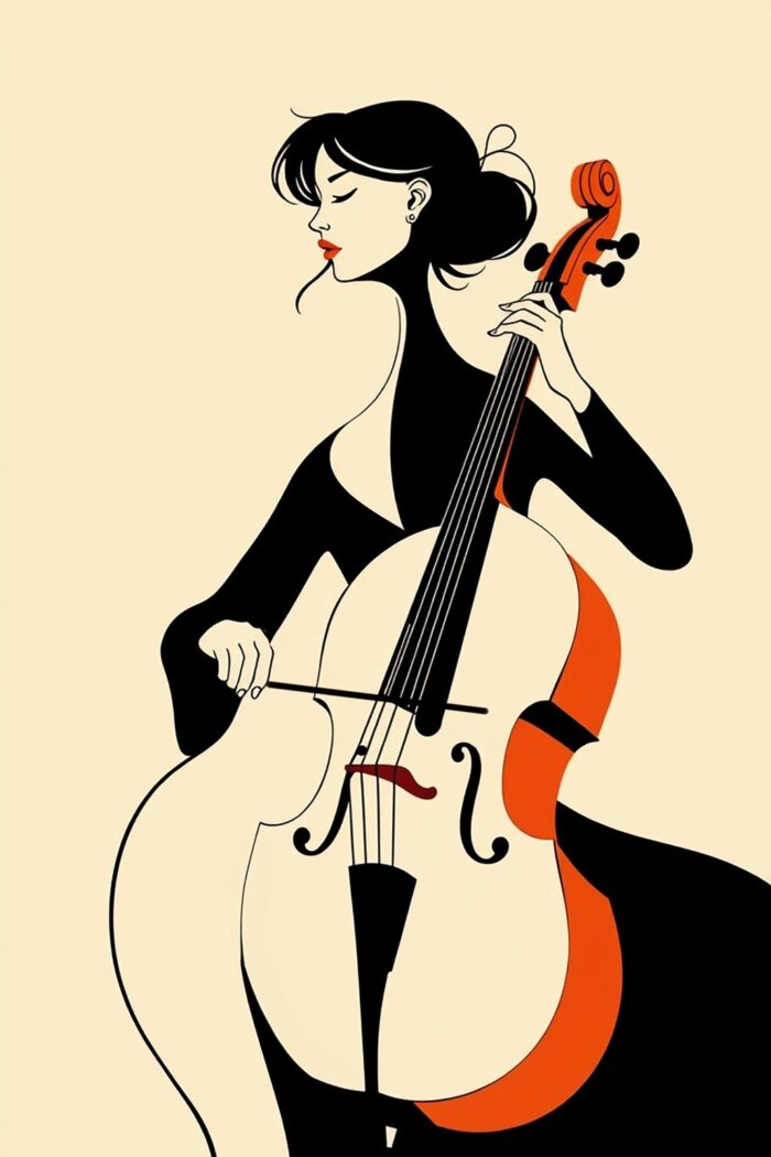 Elegant Cellist Illustration Poster – Minimalist Woman with Cello Art Print picture