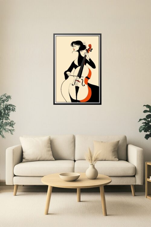Elegant Cellist Illustration Poster – Minimalist Woman with Cello Art Print picture