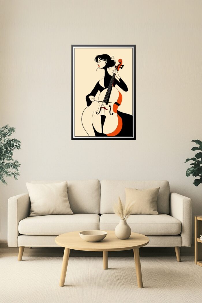 Elegant Cellist Illustration Poster – Minimalist Woman with Cello Art Print picture