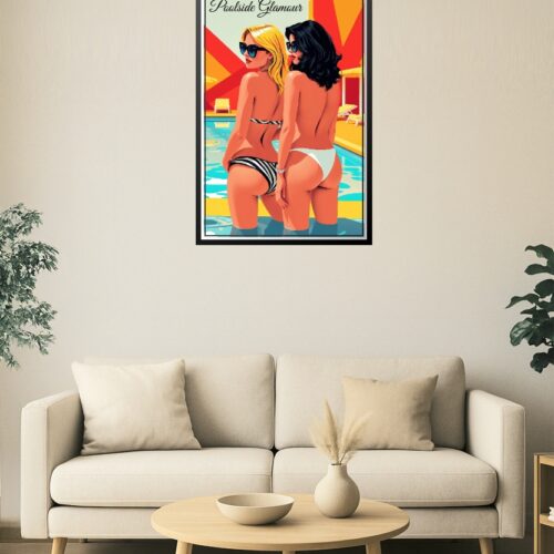 Poolside Glamour Poster – Retro Bikini Beauties Summer Art Print picture