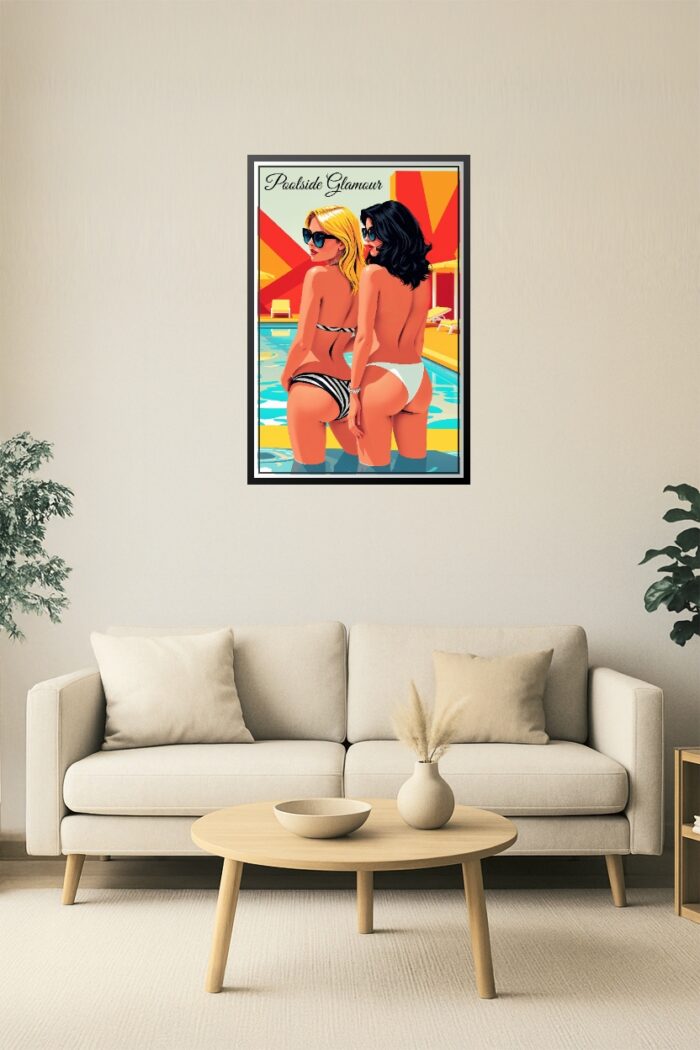 Poolside Glamour Poster – Retro Bikini Beauties Summer Art Print picture