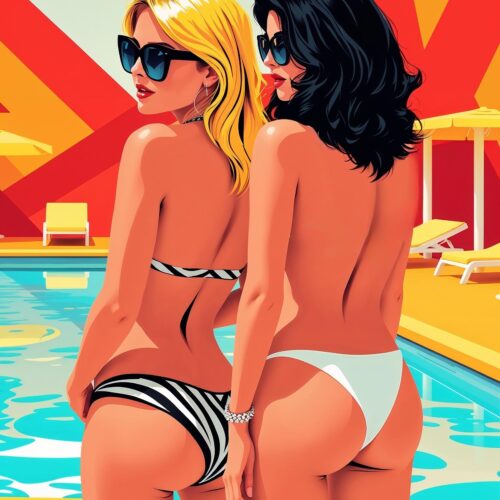 Poolside Glamour Poster – Retro Bikini Beauties Summer Art Print picture