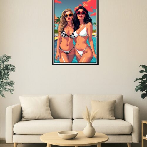 Bikini Bombshells Poolside Poster – Retro Summer Glamour Art Print picture