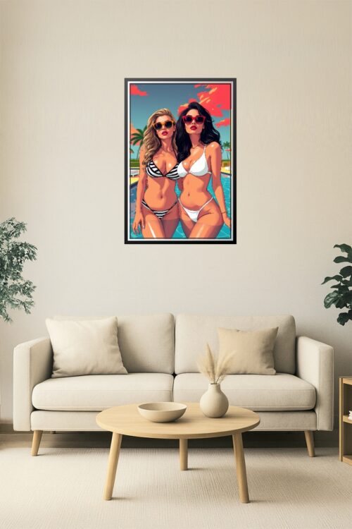 Bikini Bombshells Poolside Poster – Retro Summer Glamour Art Print picture