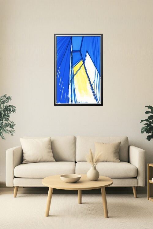 Abstract Skyline Geometry Poster – Blue & Yellow Modern Line Art Print picture