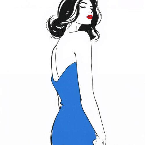 Pop Chic – Minimalist Woman in Blue Dress Art Poster picture