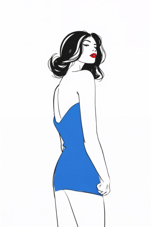 Pop Chic – Minimalist Woman in Blue Dress Art Poster picture