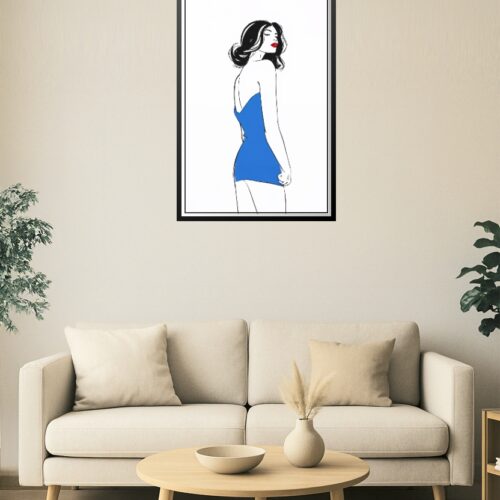 Pop Chic – Minimalist Woman in Blue Dress Art Poster picture