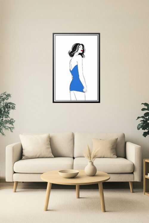 Pop Chic – Minimalist Woman in Blue Dress Art Poster picture