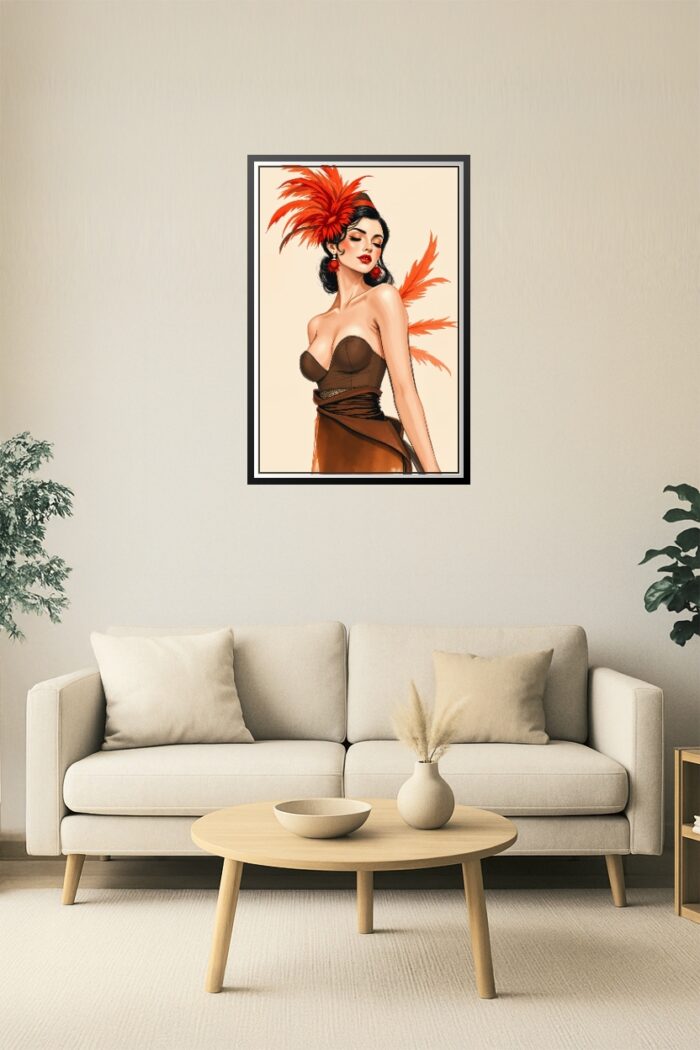 Vintage Ember – Glamorous Woman with Red Feathers Art Poster picture