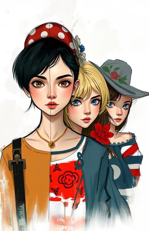 Trio of Timeless Styles – Modern Anime-Inspired Fashion Poster picture