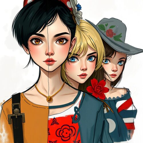 Trio of Timeless Styles – Modern Anime-Inspired Fashion Poster picture