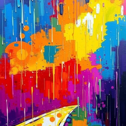 Neon Dreams – Abstract Drip and Splash Road Poster picture