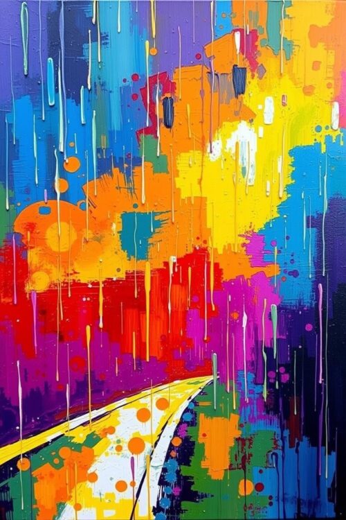 Neon Dreams – Abstract Drip and Splash Road Poster picture