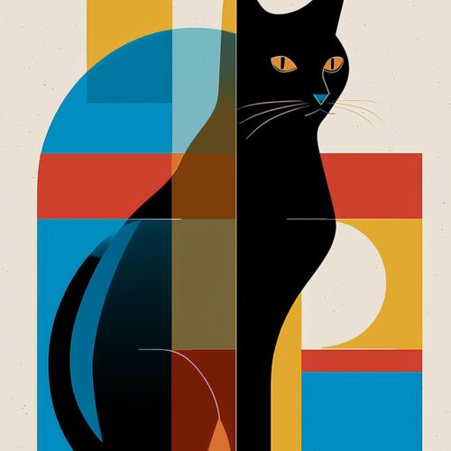 Modern Geometric Black Cat Poster picture