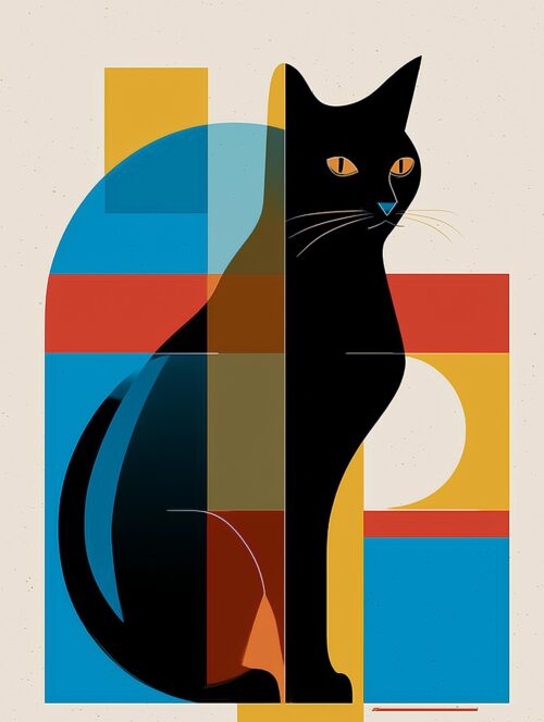 Modern Geometric Black Cat Poster picture