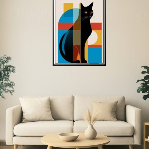 Modern Geometric Black Cat Poster picture