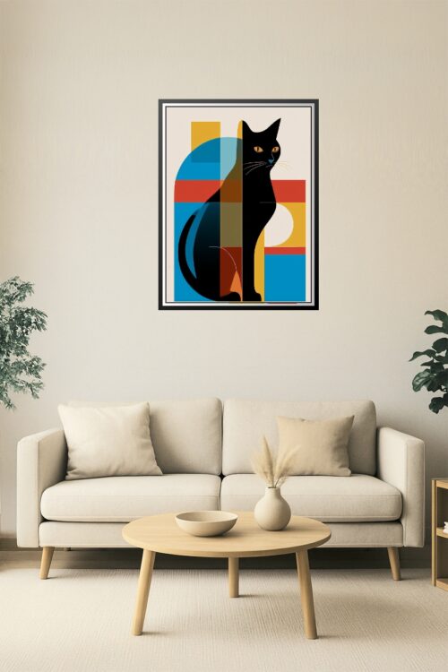 Modern Geometric Black Cat Poster picture