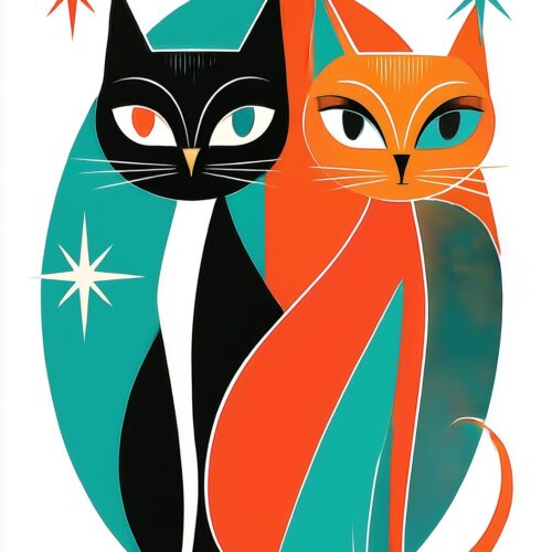 Mid-Century Modern Cat Duo Poster picture