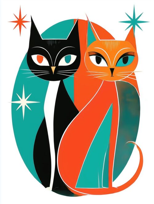 Mid-Century Modern Cat Duo Poster picture