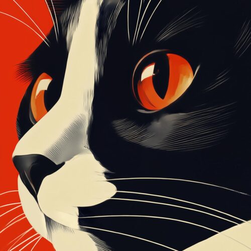 Close-Up Tuxedo Cat Modern Art Poster picture