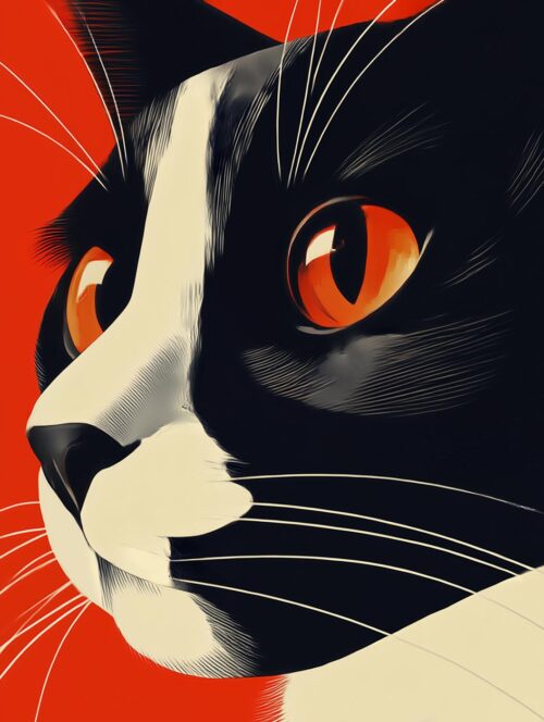 Close-Up Tuxedo Cat Modern Art Poster picture