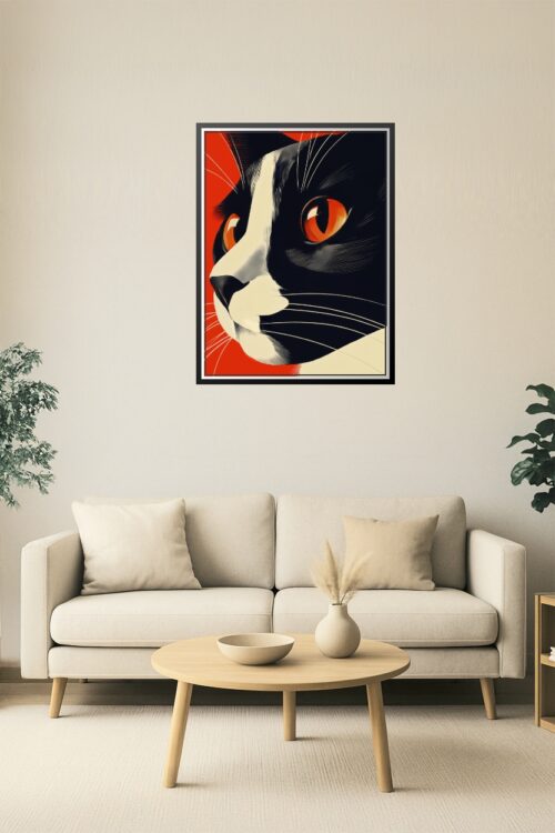 Close-Up Tuxedo Cat Modern Art Poster picture