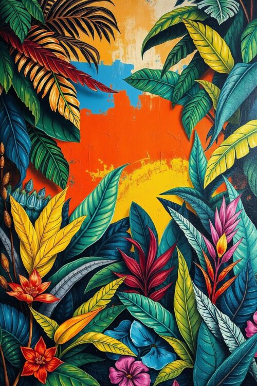 Tropical Radiance – Vibrant Jungle Sunset Poster picture