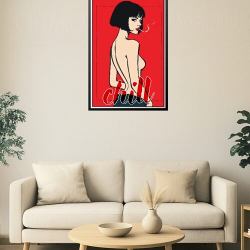 Chill – Minimalist Pop Art Woman with Cigarette Poster picture