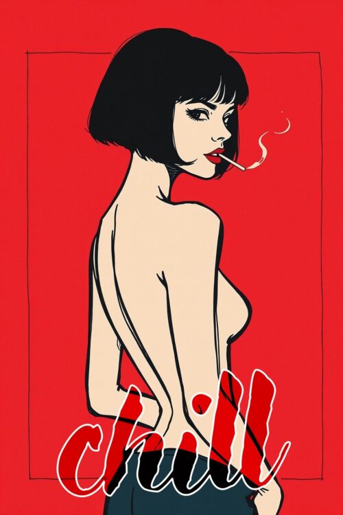 Chill – Minimalist Pop Art Woman with Cigarette Poster picture
