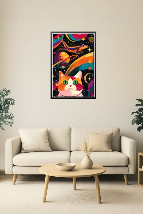 Cosmic Companions – Space Cat and Lizard Poster picture