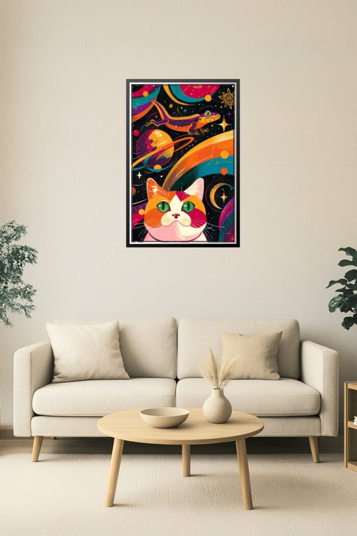 Cosmic Companions – Space Cat and Lizard Poster picture