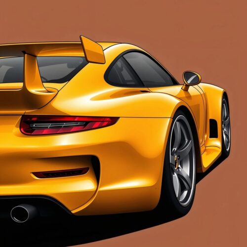 Golden Precision – Porsche 911 Rear View Illustration Poster picture