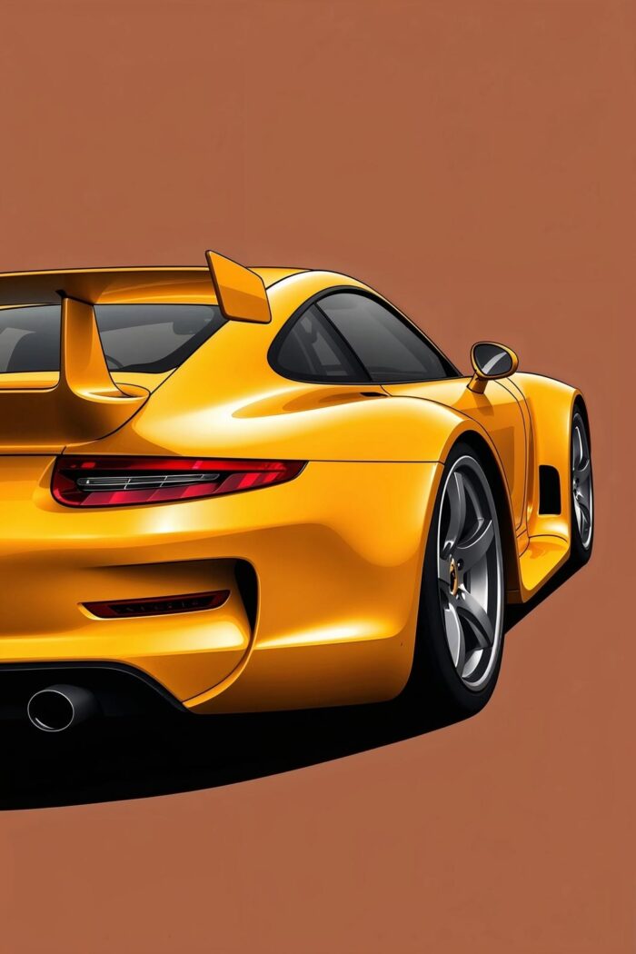 Golden Precision – Porsche 911 Rear View Illustration Poster picture