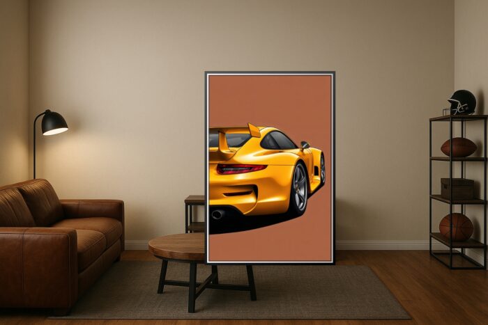 Golden Precision – Porsche 911 Rear View Illustration Poster picture