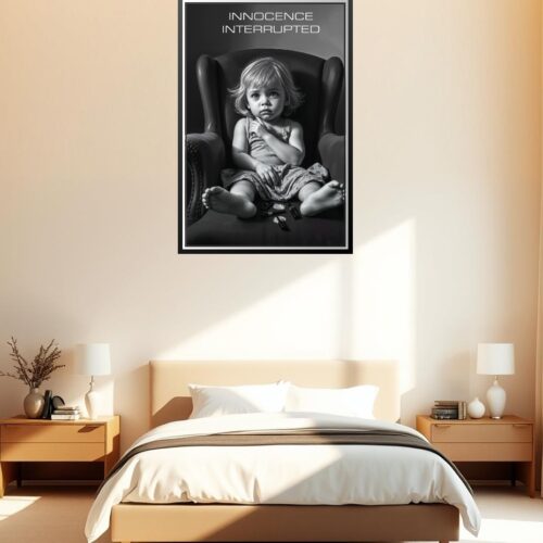 Innocence Interrupted – Hyperrealistic Black and White Portrait Poster picture