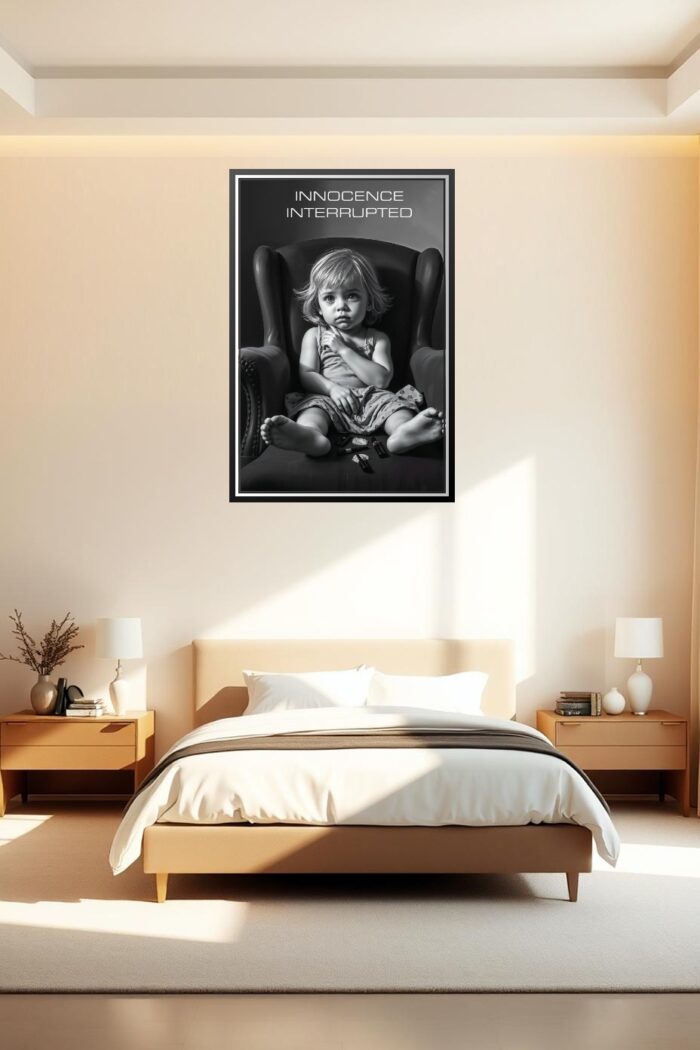 Innocence Interrupted – Hyperrealistic Black and White Portrait Poster picture